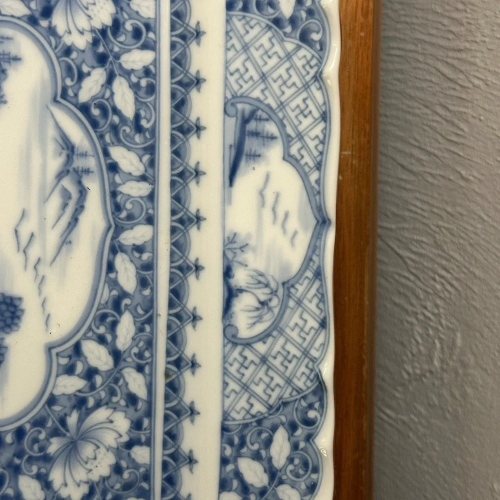 Antique Blue and White Scenic Porcelain Serving Platter - Picture 4 of 9